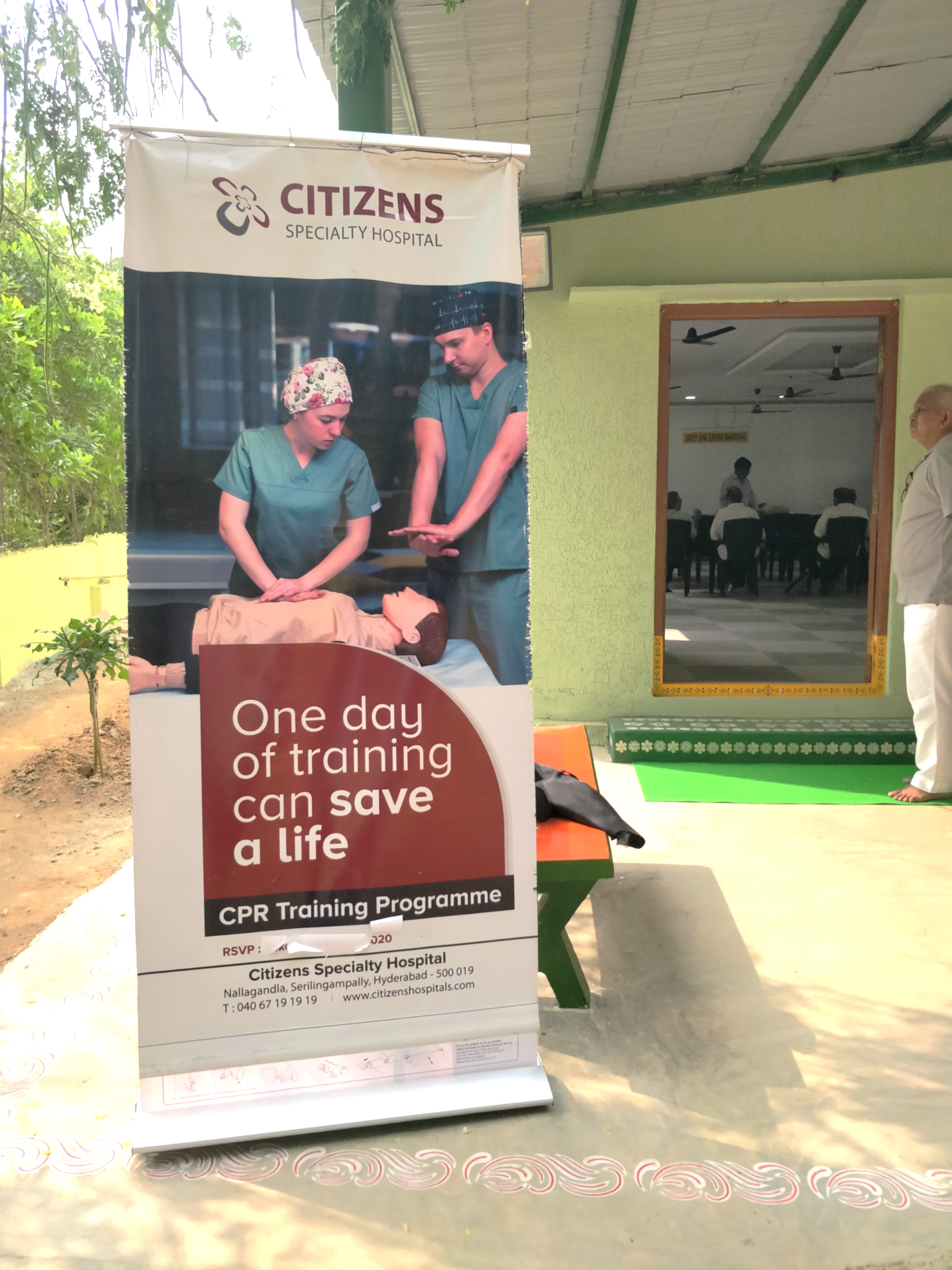 Banner at Senior Citizen Bhavan for One-day CPR Practical Training Program to save a life on 21st Dec 2024 .jpg
  